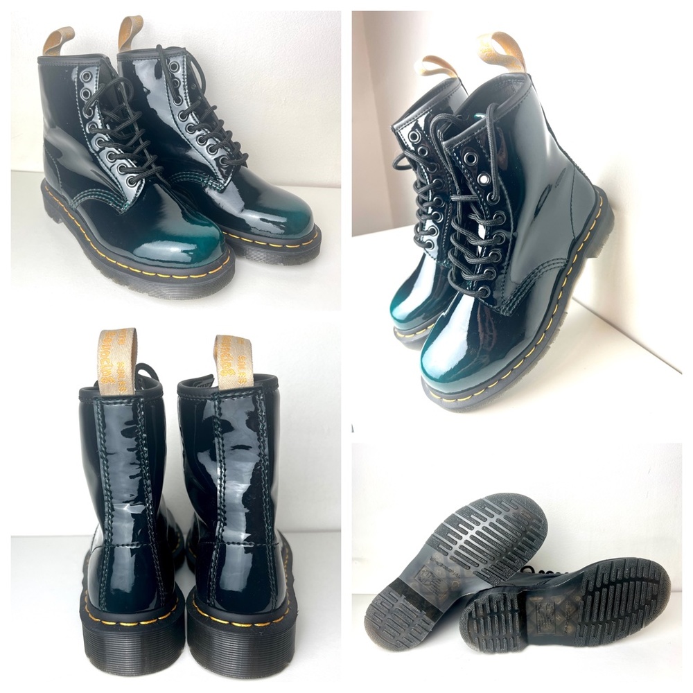 NEW Dr. Martens Women’s 1460 Vegan Lace-up Boot Black Teal Ombre Patent Size 5